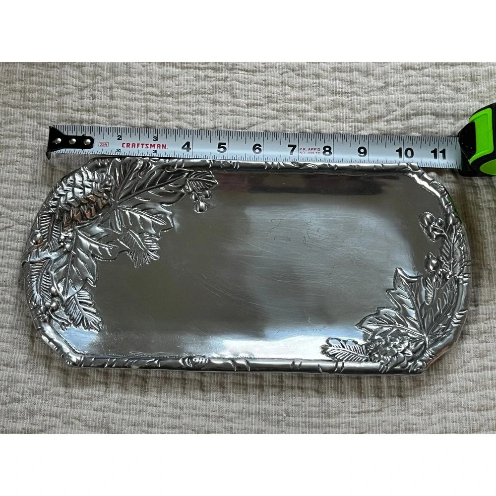Arthur Court 2007 Aluminum Pinecone Oak Leaf Rectangular Serving Tray 11.5 Inch